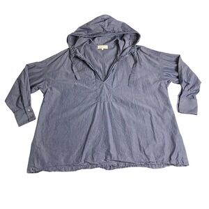 Antonelli Firenze Hooded Popover Top IT 44 US 8 Blue Cotton Oversized Boxy Chic‎